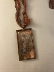 Painted Glass Copper Pendant With Tied Ribbon Necklace Bohemian Handmade