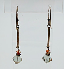 925 Crystal Drop Earrings 1.75in Sterling Silver 2g Aqua Blue Amber Tone Bicone