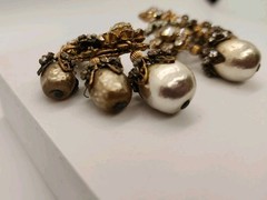 1940’s Signed Miriam Haskell Faux & Seed Pearl Dangle Clip On Earrings