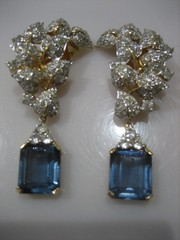 RARE JOMAZ JOSEPH MAZER BLUE & PAVE RHINESTONE LEAF 1950’S BROOCH & EARRINGS SET