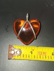Vintage Sterling Silver Amber Puffy Heart Pendant & Sterling Amber Ring Sz 7.5