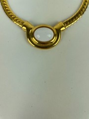 Vtg 80s Napier White Cabochon Pendant Gold Tone Chain Choker Necklace 15.5 in