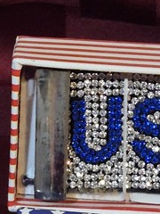 Vintage USA Flag Rhinestone Cuff Bracelet Red White Blue Patriotic 4th of July