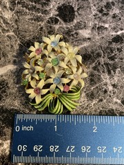 Vintage Rhinestone Gold Tone Enamel Flower Brooch Pin Clip Earrings Set YD-48