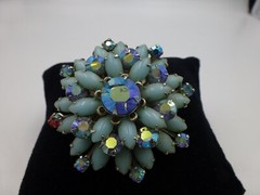 Beautiful Vintage Pin Brooch, 2 Inches, Round, Shades of Blue, AB Accents