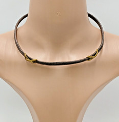 VTG 925 Taxco Mexico Heavy Cable Choker Necklace 61g Two Tone Accent End Caps