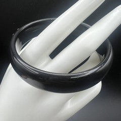 Vintage Black Acrylic Lucite AB Rhinestones Domed Bangle Bracelet Size 8″