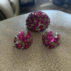 Rare Vintage Push Pin Sequin Beaded Satin Foam Brooch And Clip On Earrings