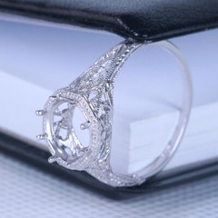 No Plated Sterling Silver Round 7-8mm Semi Mount Vintage Filigree Ring Jewelry