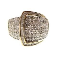 Classic 14k Solid Yellow Gold 1ct Natural Diamond Belt Buckle Ring Size 6.25