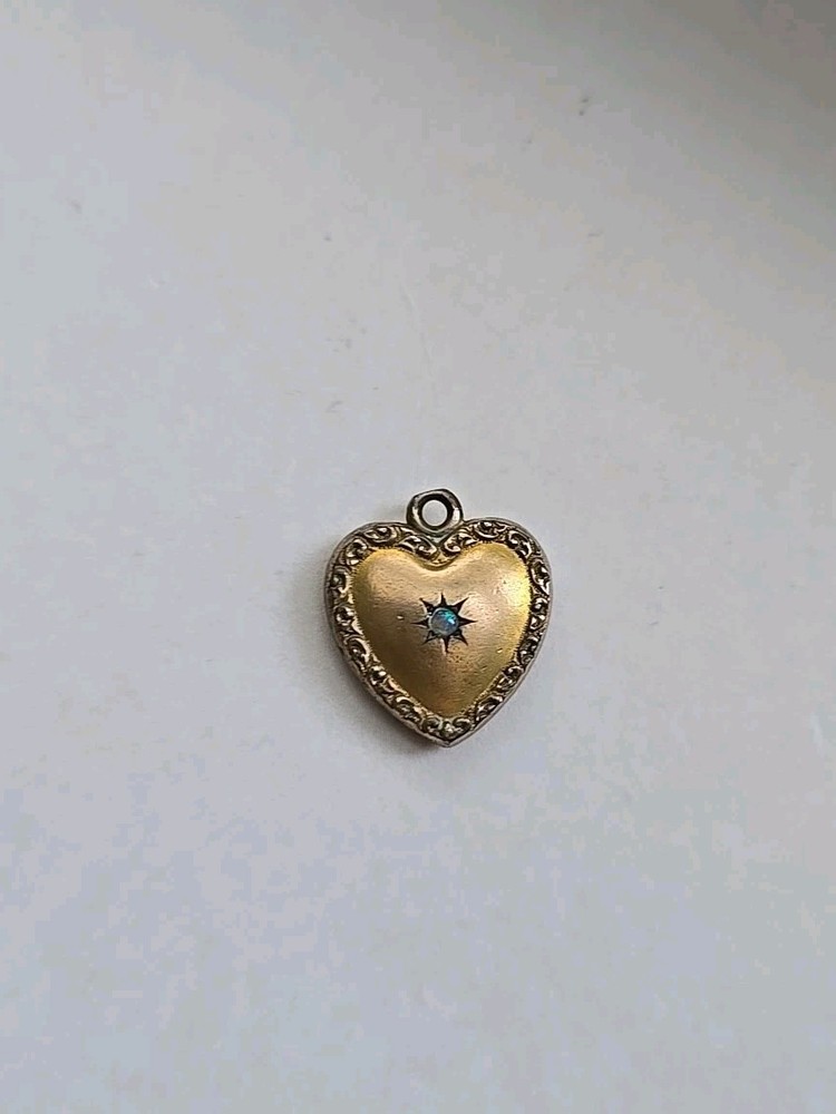 Victorian GF Puffy Heart Pendant with a small Opal Monogram Anna