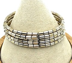 Mixed Metal 2 Tone Bracelet Cuff Vintage Gold & Silver Tone Beaded 5 Row