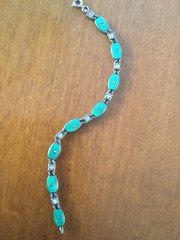 ANTIQUE GREEN GUILLOCHE STERLING SILVER BRACELET 8 INCHES LONG 15.5 GRAMS