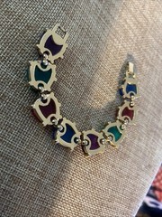 Runway Lucite Resin Multi Color Bracelet Couture GoldTone 80’s VTG 6.75″