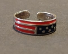 Vintage 925 Silver And Enamel Red White And Blue American Flag Toe Ring