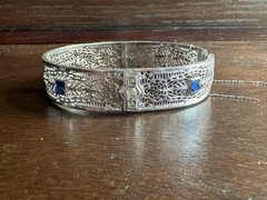 Ostby Barton OB Edwardian Filigree Bracelet Sterling Silver Blue Glass READ!