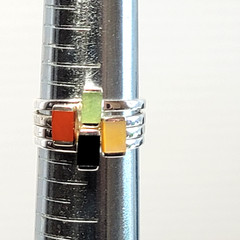 VTG Sterling Silver 925 Inlay Rings Set Of 4, Size 10, Stackable Onyx Aventurine