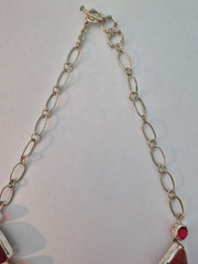 Vintage Coral & Rhinestone Necklace in Heavy Bezeled Sterling 3.1 oz. 20″