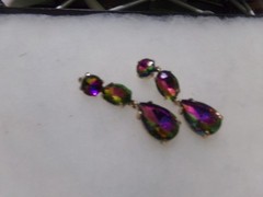 STUNNING LONG WATERMELLON GLASS RHINESTONE DANGLING PIERCED EARRINGS
