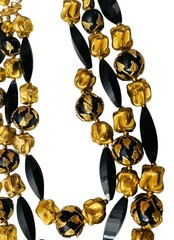 VTG DEAUVILLE LUCITE BLACK GOLD TRIPLE STRAND BEADS METAL SIGNED NECKLACE 12-14”