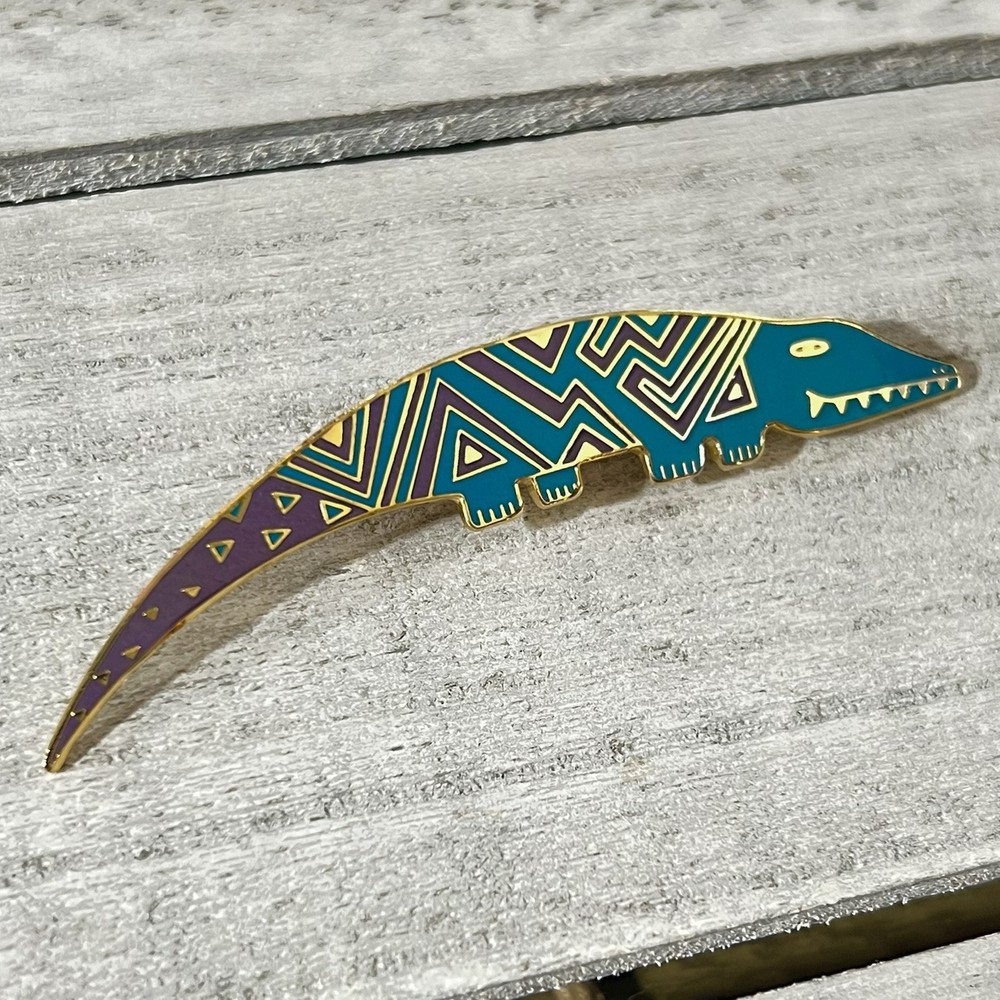 NOS LAUREL BURCH Aleucian Alligator PIN BROOCH Teal Purple CLOISONNE Gold-T NEW