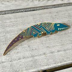 NOS LAUREL BURCH Aleucian Alligator PIN BROOCH Teal Purple CLOISONNE Gold-T NEW