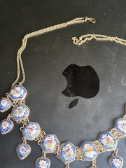 Vintage Persian Necklace Blue Enamel Panels Linked Scenic Birds Middle Eastern
