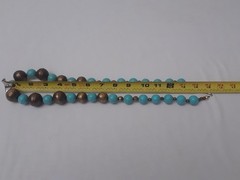 Vintage Faux Turquoise & Silver Beaded Bohemian Boho Necklace 30 in