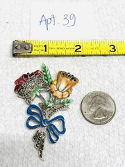 Vtg 925 Sterling Silver Marcasite Blue Red Green Enamel Flower Brooch Pin