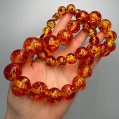 Vintage Soviet Faux Amber Necklace 1970s Retro Graduated Bead Statement Jewelry