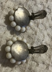 Vintage Costume Jewelry Set Bracelet Clip On Earrings White Beaded Japan Retro