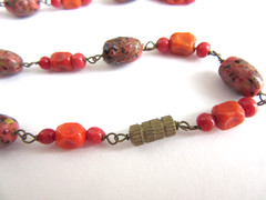 Vintage speckled art glass linked chain necklace , 24″ long
