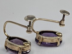 835 Silver Amethyst Bracelet Earring Set 7″ Mid Century Screw Back