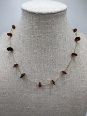 Vintage Anne Klein Matte Gold Tone Chain Brown Bead Station Necklace 17”