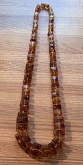 Baltic Square Graduating Honey Amber Vintage Necklace Mid Century 29 inches Long