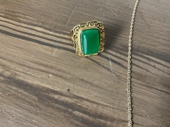 Vintage Chinese Jade Pendant+Earrings+Ring Set JC Stamped Jewelry