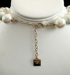 Vintage Anne Klein Glamorous Lg. Faux Pearl Necklace Lustrous White & Gold Tone