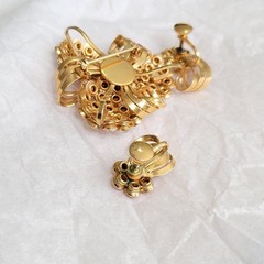 Vintage Mid-Century Pink and White Rhinestone Pendant / Brooch and Earrings Set