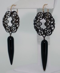 Antique Berlin Iron 14K & Onyx Earrings