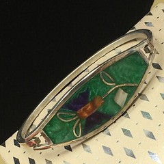 MOP Floral Cuff Bracelet Mother of Pearl Other Inlay Signed Alpaca Mexico Small