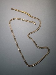 Vintage Curb Link Chain Necklace 23″ Stamped 14K Gold Tone Plated Shows Wear