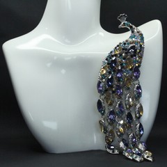 Vintage Long Tailed Multicolor Crystal Peacock Tassel Brooch Accessories Pin