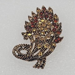 Vintage Yellow Brown Crystal Rhinestone Floral Big Brooch Pin Pendant Gold Tone