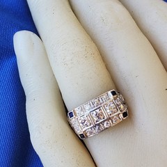 Original EARTH MINED DIAMOND Deco Statement Ring PLATINUM Sapphire 14K GOLD Band