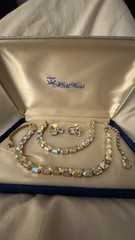 Weiss AB Crystal Necklace Bracelet Earrings Set Original Box 1950s Parure