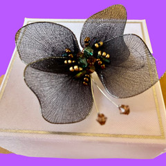 Vintage Purple Silk Butterfly Brooch Pin Wire Edged Gift Box new