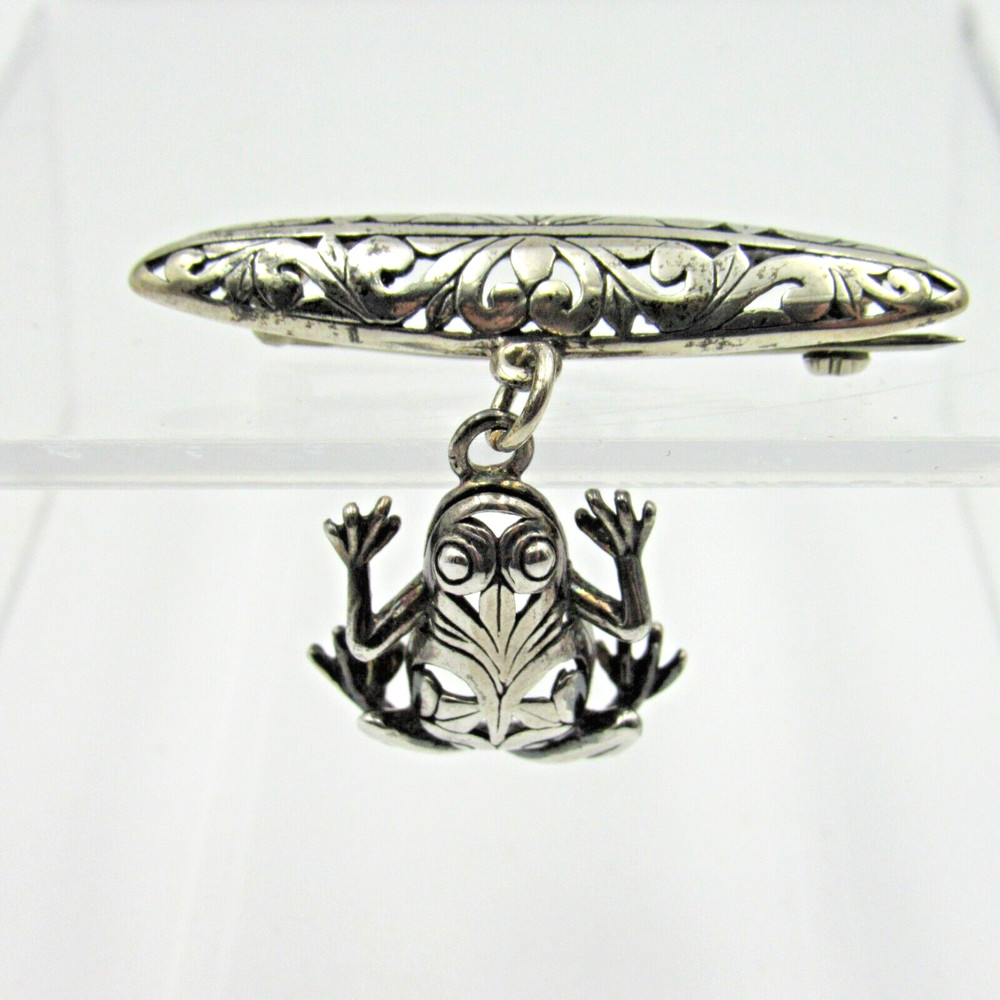 Jezlaine FROG Filigree Bar Pin Brooch Sterling Silver