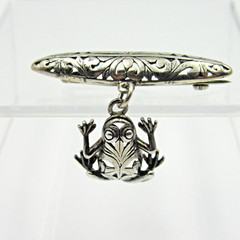 Jezlaine FROG Filigree Bar Pin Brooch Sterling Silver