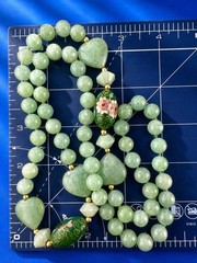 Vintage Cloisonne Jade Beaded Necklace Hand Tied 30 in #427