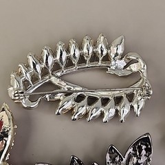 Vintage Rhinestone Brooch Lot of 7 Flower Leaf Basket Faux Pearls AB Blue Pink